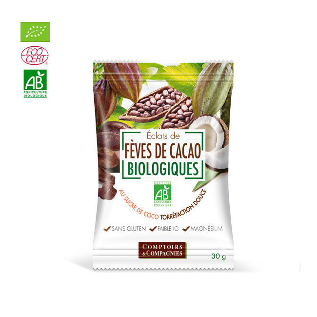 Eclats de f eves de cacao bio au sucre de coco 30g