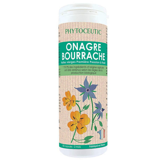 Onagre et Bourrache bio pour la Beaut   de la peau 180 capsules