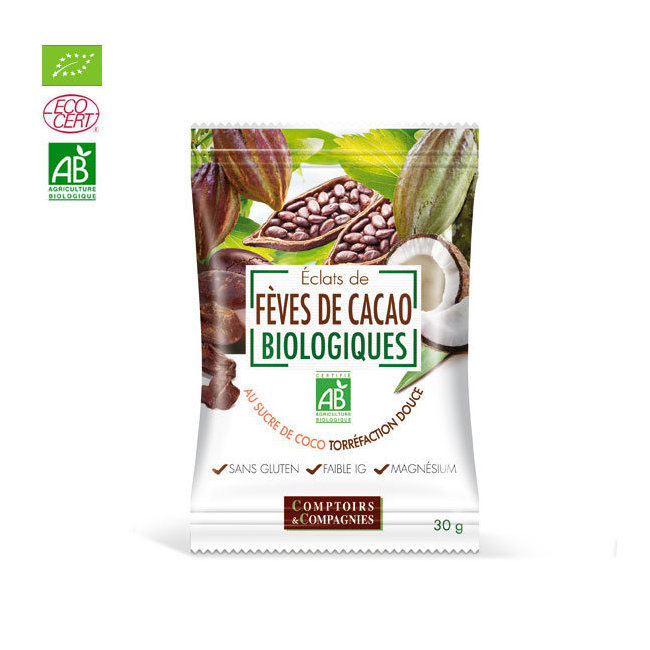 Eclats de fèves de cacao bio au sucre de coco 30g