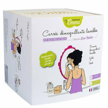 Kit Eco Belle Bois Coton bio biface - 15 carrés démaquillants lavables