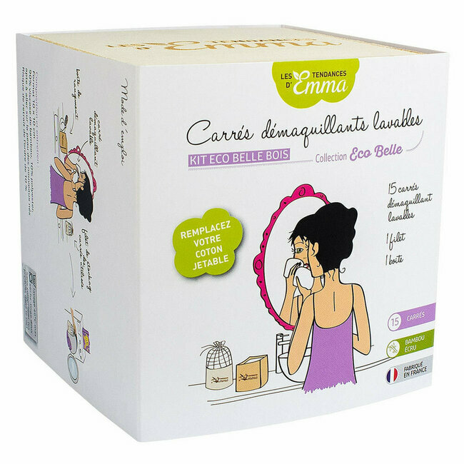 Kit Eco Belle Bois Bambou écru - 15 carrés démaquillants lavables