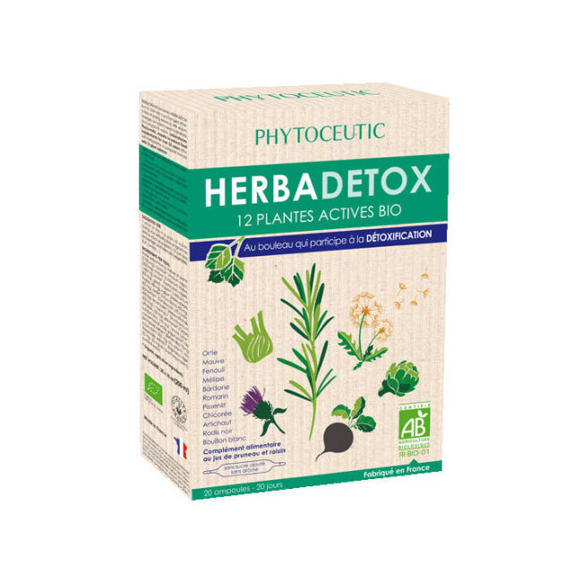 Herbadetox bio aux 12 plantes actives - 20 ampoules