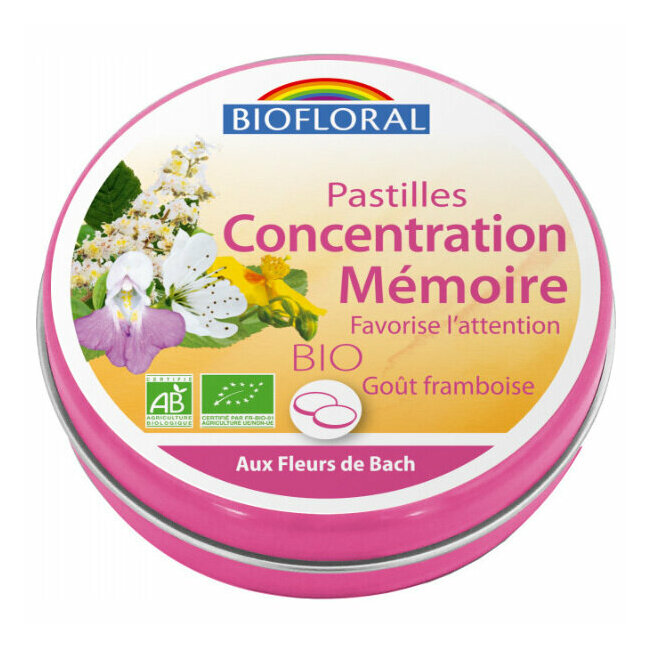 Pastilles Concentration Mémoire bio sans alcool - Fleurs de Bach 50g